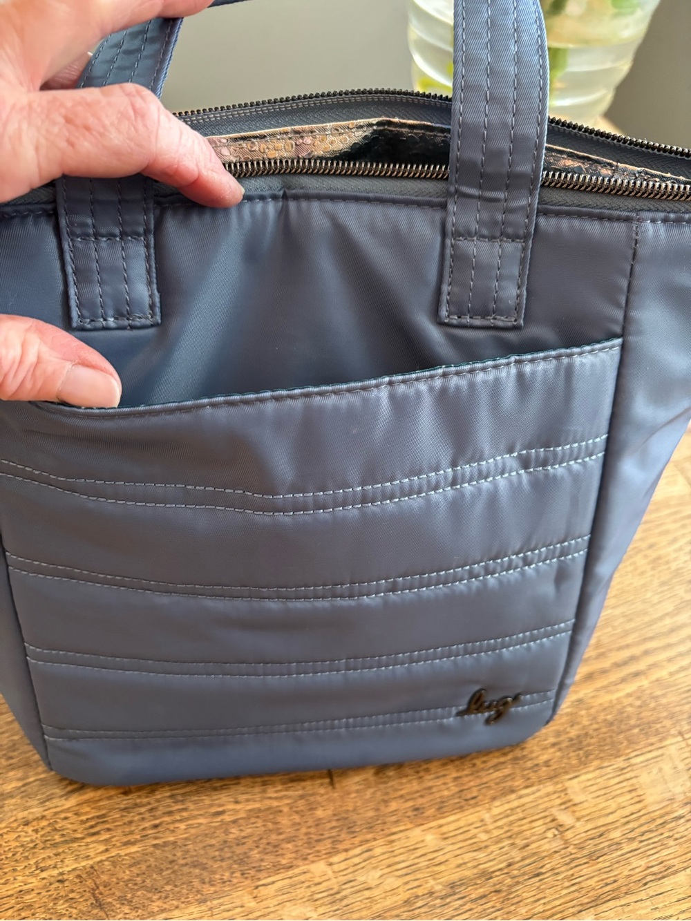 NWOT Lug Blue-Gray Quilted Lunch Tote with Top Zip, Insulated Interior & Pockets - Picture 3 of 9